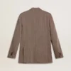 Blazer à double boutonnage pour homme en mélange de laine à motif chevrons beige