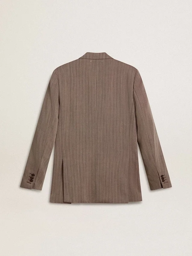 Blazer à double boutonnage pour homme en mélange de laine à motif chevrons beige
