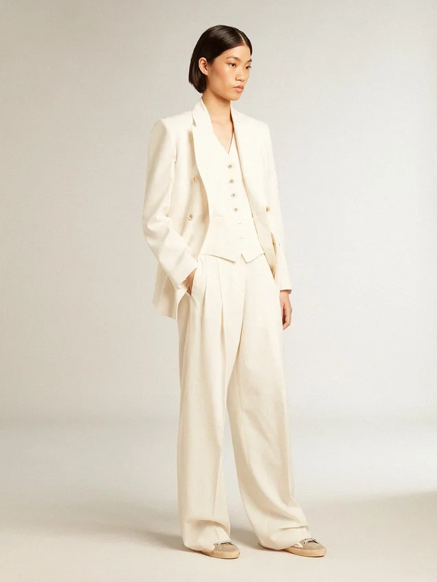 Blazer femme blanc vieilli à double boutonnage