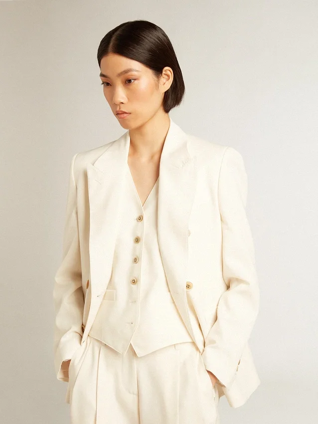 Blazer femme blanc vieilli à double boutonnage