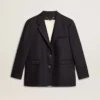 Blazer femme bleu nuit en laine, à simple boutonnage