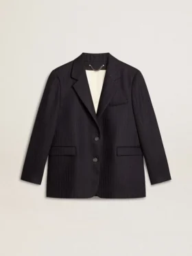 Blazer femme bleu nuit en laine, à simple boutonnage