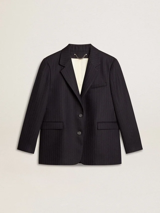Blazer femme bleu nuit en laine, à simple boutonnage