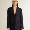 Blazer femme bleu nuit en laine, à simple boutonnage