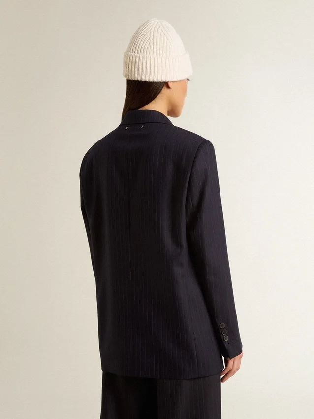 Blazer femme bleu nuit en laine, à simple boutonnage