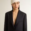 Blazer femme bleu nuit en laine, à simple boutonnage
