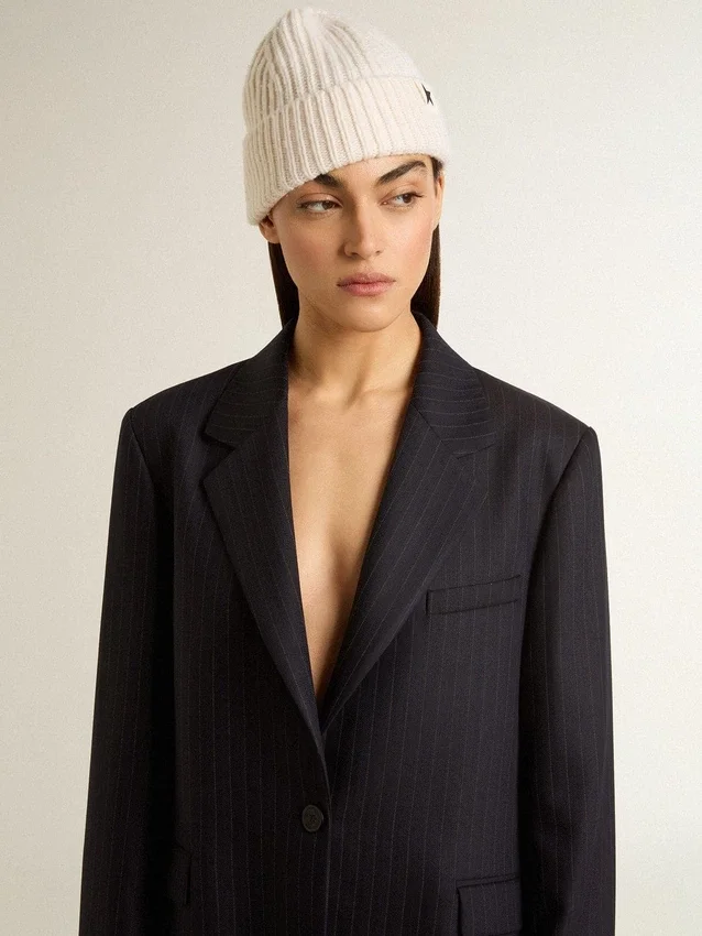 Blazer femme bleu nuit en laine, à simple boutonnage