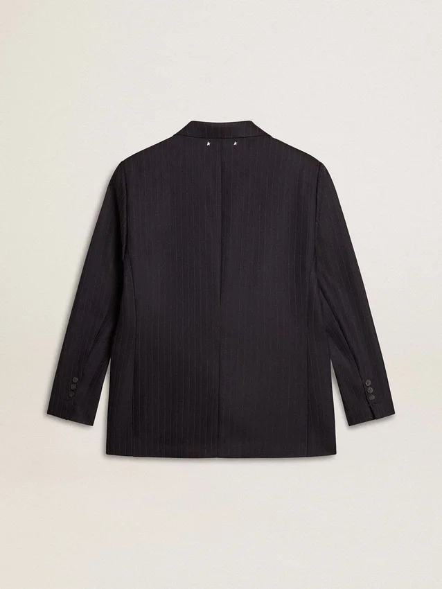 Blazer femme bleu nuit en laine, à simple boutonnage