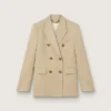 Blazer femme à double boutonnage couleur sable avec boutons héraldiques dorés