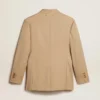 Blazer femme à double boutonnage couleur sable avec boutons héraldiques dorés