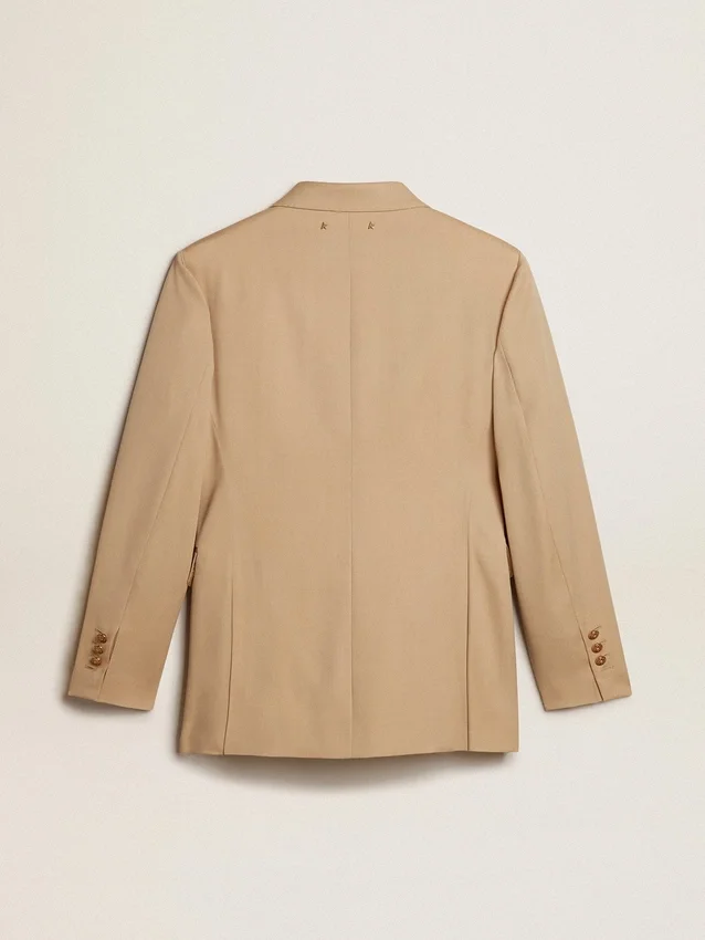Blazer femme à double boutonnage couleur sable avec boutons héraldiques dorés