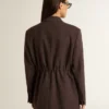 Blazer femme à double boutonnage en laine marron foncé à fines rayures