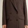 Blazer femme à double boutonnage en laine marron foncé à fines rayures