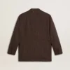 Blazer femme à double boutonnage en laine marron foncé à fines rayures
