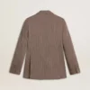 Blazer femme à double boutonnage en laine mélangée beige à motif chevrons