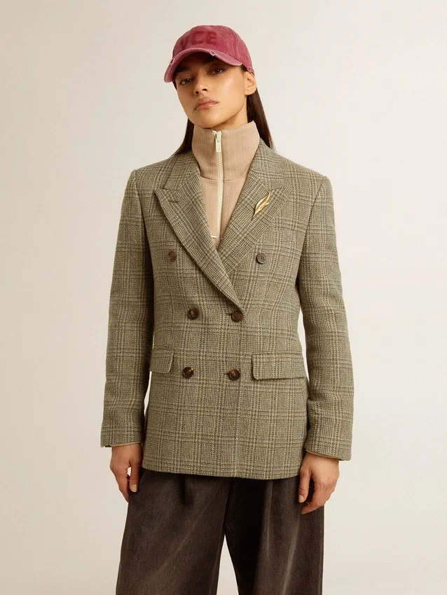 Blazer femme à double boutonnage en laine Shetland
