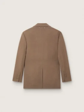 Blazer femme à double boutonnage en mélange de laine à motif chevron gris tourterelle