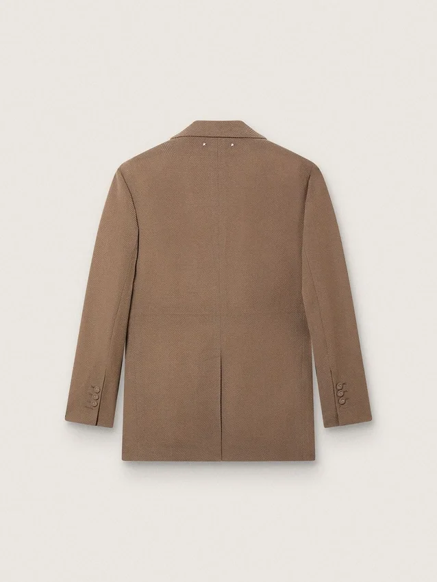 Blazer femme à double boutonnage en mélange de laine à motif chevron gris tourterelle
