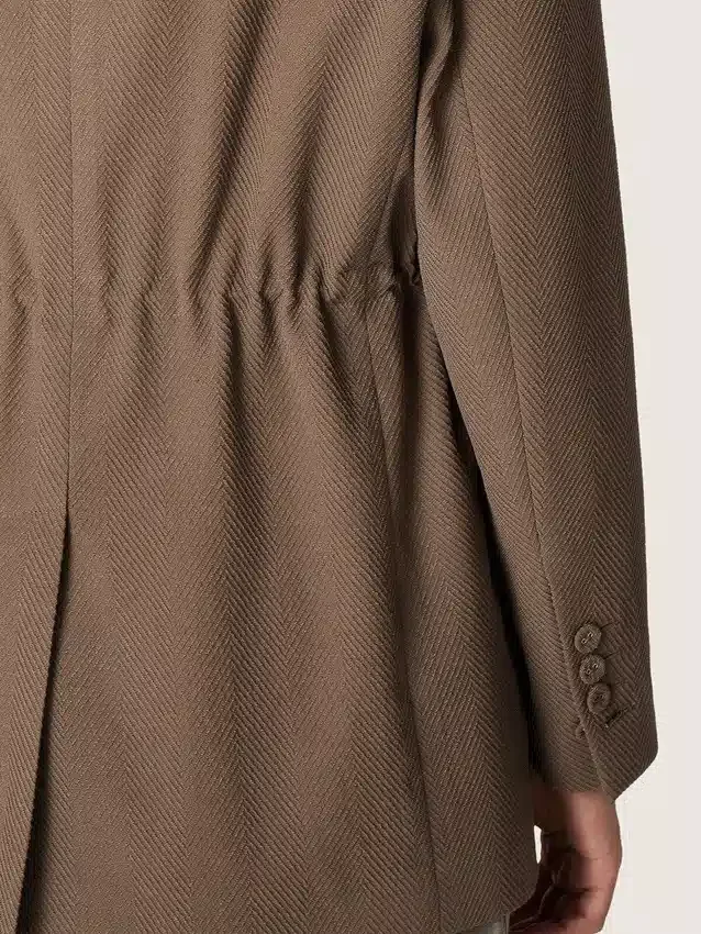 Blazer femme à double boutonnage en mélange de laine à motif chevron gris tourterelle