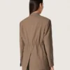 Blazer femme à double boutonnage en mélange de laine à motif chevron gris tourterelle