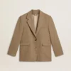 Blazer femme à simple boutonnage en chevrons couleur sable