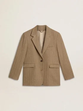 Blazer femme à simple boutonnage en chevrons couleur sable