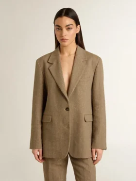 Blazer femme à simple boutonnage en chevrons couleur sable