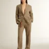 Blazer femme à simple boutonnage en chevrons couleur sable