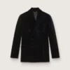 Blazer homme à double boutonnage en velours noir avec revers en satin noir