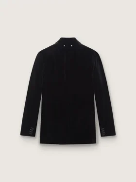 Blazer homme à double boutonnage en velours noir avec revers en satin noir