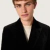 Blazer homme à double boutonnage en velours noir avec revers en satin noir