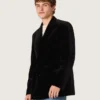 Blazer homme à double boutonnage en velours noir avec revers en satin noir