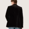 Blazer homme à double boutonnage en velours noir avec revers en satin noir