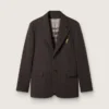 Blazer homme à simple boutonnage en laine marron foncé à fines rayures