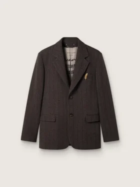 Blazer homme à simple boutonnage en laine marron foncé à fines rayures