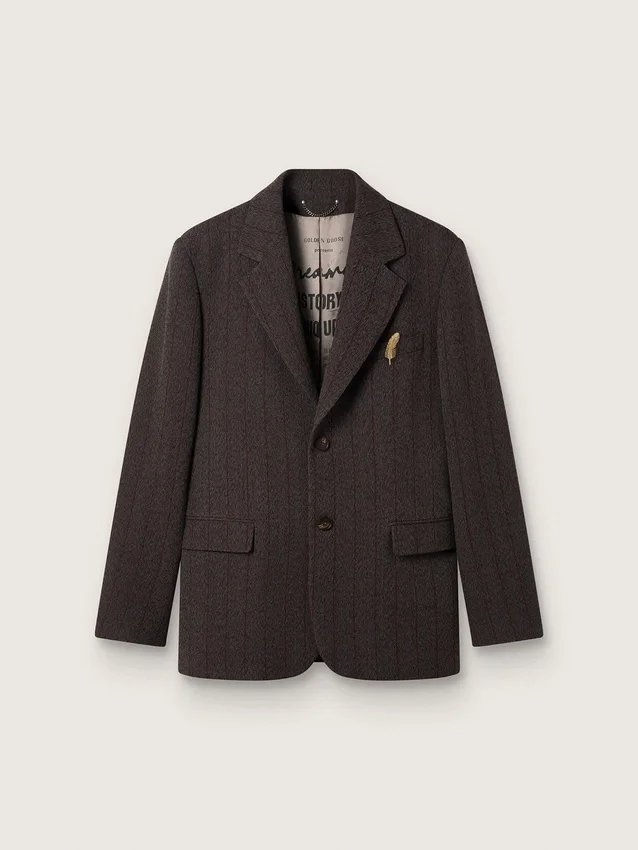 Blazer homme à simple boutonnage en laine marron foncé à fines rayures