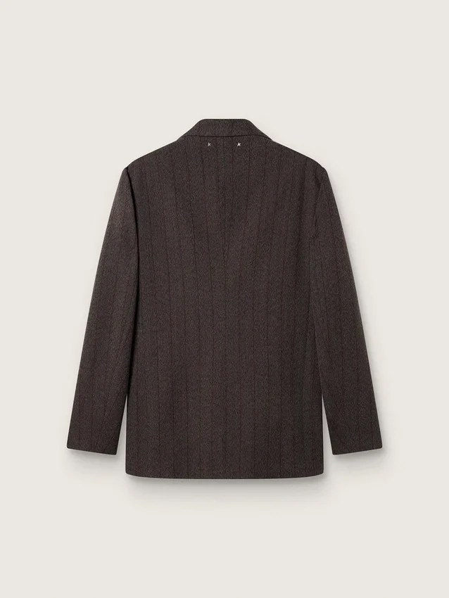 Blazer homme à simple boutonnage en laine marron foncé à fines rayures