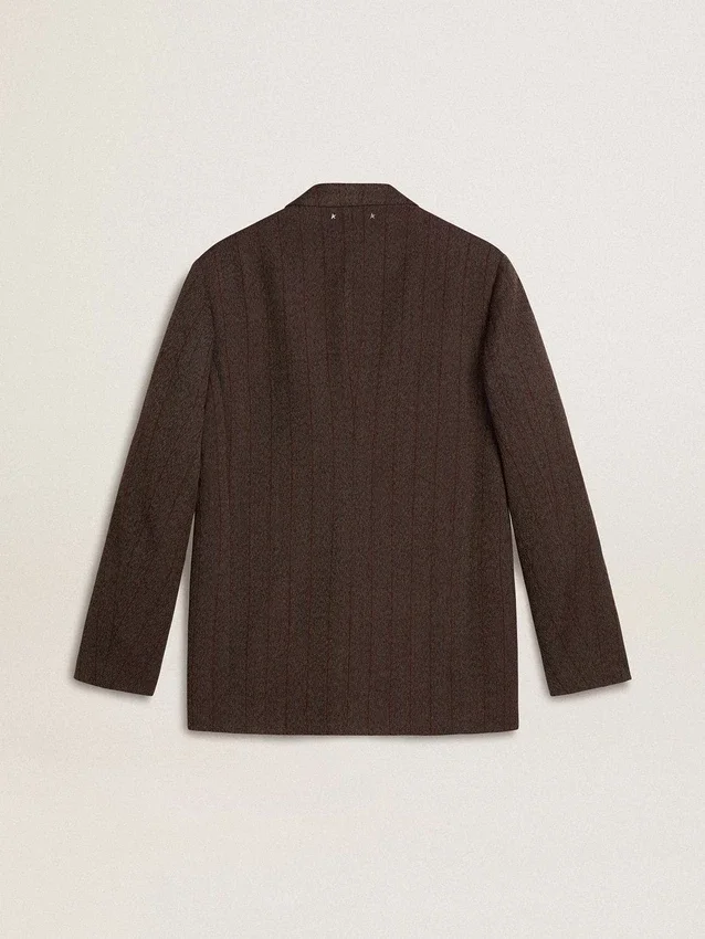 Blazer homme à simple boutonnage en laine marron foncé à fines rayures