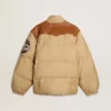 Blouson aviateur beige avec détails en cuir et patchs