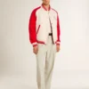 Blouson aviateur en coton blanc délavé et rouge avec broderies