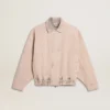 Blouson aviateur en denim teint en rose pour femme
