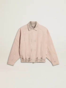 Blouson aviateur en denim teint en rose pour femme