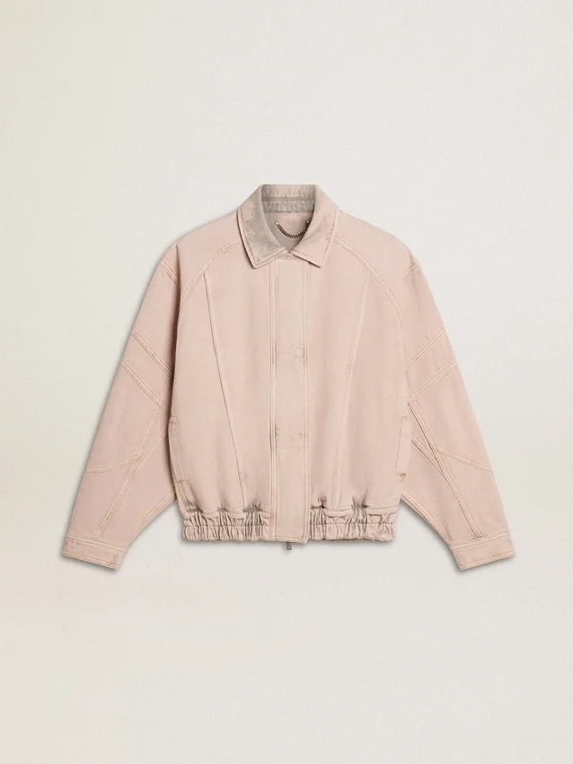 Blouson aviateur en denim teint en rose pour femme