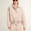 Blouson aviateur en denim teint en rose pour femme