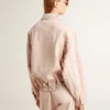 Blouson aviateur en denim teint en rose pour femme