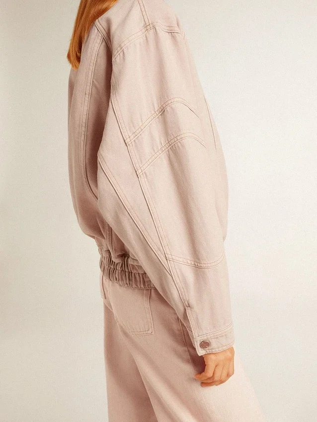 Blouson aviateur en denim teint en rose pour femme