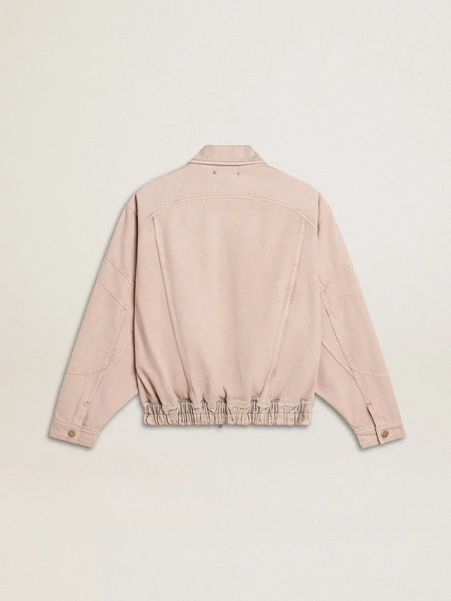 Blouson aviateur en denim teint en rose pour femme