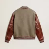 Blouson aviateur en laine gris chiné avec manches en cuir