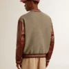Blouson aviateur en laine gris chiné avec manches en cuir
