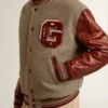 Blouson aviateur en laine gris chiné avec manches en cuir